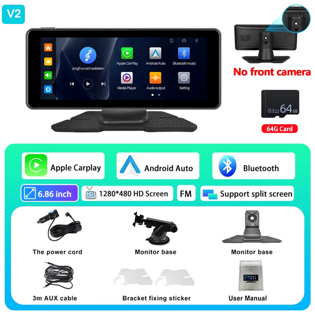 6.86" /9.3" Car Mirror Video Recording Wireless Carplay Monitor Android Auto Dashboard DVR GPS Navigation Carplay Screen