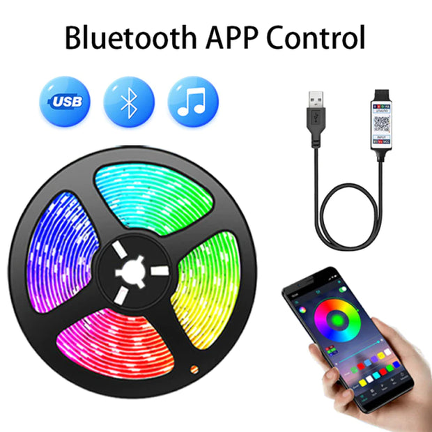 RGB 5050 Led Strip Light Bluetooth App Control 5V USB Led Tape Flexible Ribbon Diode Tape for TV Backlight Room Decoration