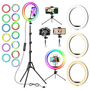 13" RGB Selfie Ring Light W/ Tripod Stand & Phone Holder 26 Modes 10 Brightness Level 120 LED Bulbs Dimmable Selfie Ringlight for Live Stream Makeup Youtube Video Photography Shooting